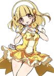  blonde_hair bowtie brown_eyes choker cure_peace dress earrings hairband hands_together jewelry kise_yayoi magical_girl precure short_hair sketch skirt smile smile_precure! solo thigh_gap thighs white_background yellow_dress yukiwo 