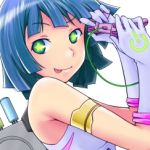  :p bare_shoulders blue_hair controller dualshock game_controller gamepad gloves green_eyes lowres original short_hair smile solo star star-shaped_pupils suzushiro_nazuna symbol-shaped_pupils tongue tongue_out 