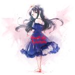  bare_shoulders black_hair blood blue_dress dress from_behind lilia_(moonlight_labyrinth) long_hair looking_back moonlight_labyrinth rakuni red_eyes solo standing tiara title_drop 