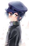  androgynous black_eyes blue_hair blush cabbie_hat crossdressinging female hat kurabayashi looking_at_viewer persona persona_4 reverse_trap school_uniform shirogane_naoto short_hair smile solo tomboy 