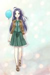  :d ahoge balloon blue_hair dress idolmaster jacket kairi0219 long_hair miura_azusa open_mouth purple_eyes smile solo violet_eyes 