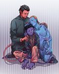  1girl 2boys age_difference azazel_(x-men) black_hair blue_skin devil family father father_and_son hug marvel monster_boy monster_girl mother mother_and_son multiple_boys mystique nightcrawler nude pointy_ears pukun purple_skin red_skin redhead son tail wink x-men x-men:_first_class young 