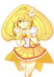  blonde_hair cure_peace hair_ornament kise_yayoi magical_girl masa_(geminiblog) ponytail precure skirt smile_precure! v white_background wink yellow_eyes 