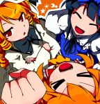  &gt;_&lt; ^_^ blonde_hair blue_hair bow clenched_hand closed_eyes crescent crossed_arms dress drill_hair eyes_closed fangs fist hair_bow long_hair luna_child multiple_girls open_mouth orange_hair red_eyes ribbon short_hair smile star star_sapphire sun sunny_milk taniya_raku touhou 