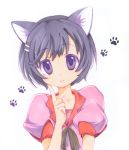 animal_ears black_hair cat_ears chibitan hanekawa_tsubasa monogatari_(series) nisemonogatari purple_eyes school_uniform short_hair smile solo violet_eyes 