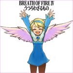  :d angel_wings blonde_hair breath_of_fire breath_of_fire_iv closed_eyes dress eyes_closed hairband hota_(29812) nina_(breath_of_fire_iv) open_mouth pantyhose short_hair smile white_wings wings 