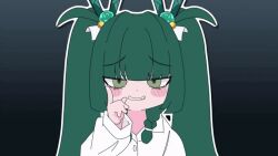  1girl animated_gif dark_green_hair long_hair qingyi_(zenless_zone_zero) teeth twintails zenless_zone_zero 