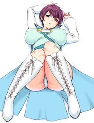  artist_request asbel_lhant blue_eyes boots breasts coat cross-laced_footwear erect_nipples genderswap knee_boots knees_together_feet_apart large_breasts panties purple_hair short_hair tales_of_(series) tales_of_graces underwear usaginagomu white_background white_panties 