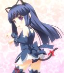  :d angel_mort animal_ears bangs bare_shoulders blue_hair blunt_bangs bow cat_ears detached_sleeves furude_rika gaou higurashi_no_naku_koro_ni long_hair looking_back open_mouth paw_pose purple_eyes smile solo standing star starry_background tail thigh-highs thighhighs violet_eyes 