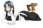  1girl apron blue_eyes blue_hair blush boots ciel elesia on_stomach pikakoya short_hair solo teenage tsukihime 