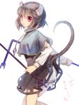 animal_ears bloomers capelet dowsing_rod dress dress_lift grey_hair jewelry miyuki_ruria mouse_ears mouse_tail nazrin necklace red_eyes short_hair simple_background solo tail tail_raised touhou white_background