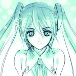  bare_shoulders bust face hatsune_miku magaki_ryouta monochrome necktie smile solo twintails vocaloid 