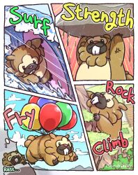  anger_vein balloon bidoof climbing clouds commentary_request fly_(pokemon) flying highres kotobukkii_(yt_lvlv) no_humans pokemon pokemon_(creature) pokemon_focus rock rock_climb_(pokemon) sky sleeping speech_bubble strength_(pokemon) strong surf_(pokemon) surfboard thought_bubble water waves 