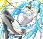 aqua_eyes aqua_hair bare_shoulders boots cable gloves hatsune_miku high_heels long_hair necktie shoes skirt solo thigh-highs thigh_boots thighhighs twintails very_long_hair vocaloid yami-dere 