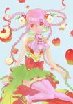  bare_shoulders braid dress food food_as_clothes food_themed_clothes fruit green_eyes hair_ornament heterochromia maruco original pink_hair red_eyes thigh-highs thighhighs 