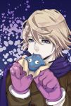  blonde_hair dragon_quest eating food gloves ivan_karelin male nikuman puffy_cheeks purple_eyes sakujiro0u0 scarf short_hair slime_(dragon_quest) solo tiger_&amp;_bunny violet_eyes 