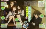  2girls absurdres bag black_hair book brown_eyes brown_hair chitanda_eru fukube_satoshi gakuran green_eyes highres hyouka ibara_mayaka long_hair magazine_scan multiple_boys multiple_girls official_art oreki_houtarou purple_eyes red_eyes school_bag school_uniform shoes short_hair sitting socks stairs utsumi_hiroko uwabaki white_legwear 