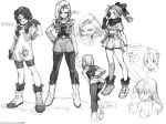  #18 18 android_18 animal_ears artist_request ass belt bike_shorts bow braid bulma bunny_ears dragon_ball dragon_ball_z dragonball_z fake_animal_ears female fingerless_gloves fujimoto_hideaki gloves greyscale hair_bow jacket long_sleeves monochrome multiple_girls multiple_views pantyhose short_hair simple_background sketch skirt standing twintails videl white_background young 