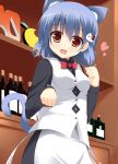  animal_ears blue_hair blush bottle brown_eyes cat_ears cat_tail character_request dracu-riot! dress hair_ornament hairclip heart megarisu ofusa_hiyori open_mouth paw_pose short_hair smile solo tail vest wine 