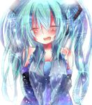  :d aqua_hair blush closed_eyes eyes_closed hatsune_miku heart highres long_hair necktie open_mouth potten smile solo twintails v_arms vocaloid 