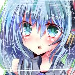  :o bare_shoulders blue_hair green_eyes hatsune_miku headphones potten solo vocaloid 