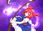  colored looking_at_viewer onozuka_komachi red_eyes red_hair redhead scythe seark smile solo touhou 