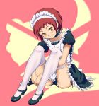  blush character_request copyright_request frills headdress legs maid panties red_hair redhead short_hair sitting skirt smile solo thigh-highs thighhighs underwear yellow_eyes 