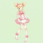  bike_shorts blonde_hair bow bowtie candy candy_(smile_precure!) choker cure_candy double_bun green_background green_eyes hair_bow lollipop magical_girl mnmktn personification precure shoes short_hair shorts_under_skirt skirt smile_precure! solo swirl_lollipop tiara wink wrist_cuffs 