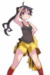  ahoge araragi_karen asymmetrical_hair black_eyes black_hair comcom fried_egg hair_ornament long_hair monogatari_(series) nisemonogatari salute shorts side_ponytail smile solo 