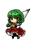  ascot chibi flower green_hair hand_on_hip hips kazami_yuuka red_eyes shirt short_hair skirt skirt_set smile socha solo sunflower touhou transparent_background umbrella vest youkai 