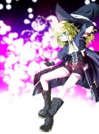  absurdres belt blonde_hair blue_eyes boots fingerless_gloves gloves grin hat highres kirisame_marisa long_hair looking_at_viewer minagokoro shorts smile solo touhou witch witch_hat 