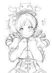  breasts drill_hair eroquis fingerless_gloves gloves hands_on_another's_face hands_on_own_face kyubey large_breasts mahou_shoujo_madoka_magica monochrome sketch tomoe_mami 