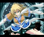  arm_warmers blonde_hair breasts frown green_eyes letterboxed mizuhashi_parsee pointy_ears scarf sekitaku solo touhou 