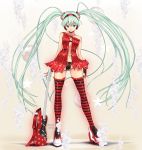  breasts character_name cola_miku fingerless_gloves gloves guitar hatsune_miku headphones headset high_heels highres hissatsukun_(ngqpb556) instrument jewelry long_hair necklace shoes striped striped_legwear thigh-highs thighhighs twintails very_long_hair vocaloid 