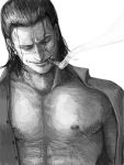  artist_request black_hair cigar closed_eyes eyes_closed hair_slicked_back male monochrome muscle oekaki one_piece open_clothes open_shirt piercing scar sir_crocodile slicked_back_hair smile smoking solo undressing 