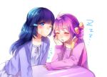  aoki_reika bad_id blue_eyes blue_hair blush bow chin_rest closed_eyes drill_hair eyes_closed hair_bow hand_on_own_cheek hoshizora_miyuki long_hair meronpanna_(mikoniito) multiple_girls pajamas pink_hair precure saliva short_hair short_twintails sleeping smile_precure! twin_drills twintails white_background wink 