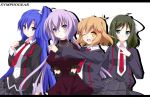  blazer blue_eyes blue_hair bow brown_hair green_eyes green_hair hair_bow kazanari_tsubasa kohinata_miku kurono_yuzuko long_hair multiple_girls orange_eyes purple_eyes purple_hair school_uniform senki_zesshou_symphogear side_ponytail tachibana_hibiki_(symphogear) twintails violet_eyes yukine_chris yukine_kurisu 