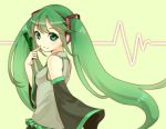  detached_sleeves finger_to_face green_eyes green_hair hatsune_miku kamogonn long_hair smile solo spring_onion twintails very_long_hair vocaloid 