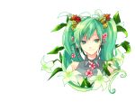  1girl aqua_eyes bare_shoulders bust flower green_hair hair_flower hair_ornament hatsune_miku long_hair nr_(cmnrr) simple_background smile solo twintails vocaloid white_background 