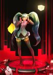  absurdres bad_id boots closed_eyes detached_sleeves eyes_closed gd_choco green_hair hatsune_miku headphones highres long_hair necktie pigeon-toed skirt smile solo thigh-highs thigh_boots thighhighs twintails very_long_hair vocaloid 