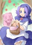  1girl animalization basket bear blue_eyes hood kumoi_ichirin naka_akira open_mouth purple_hair skirt touhou unzan 