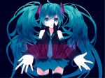  aqua_hair bad_id black_background character_name detached_sleeves hatsune_miku headset long_hair necktie simple_background skirt thigh-highs thighhighs twintails very_long_hair vocaloid yotsuba 