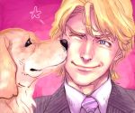  blonde_hair blue_eyes dog formal john_(tiger_&amp;_bunny) keith_goodman kiss male mamemo_(daifuku_mame) necktie short_hair suit tiger_&amp;_bunny wink 