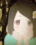  animated animated_gif araragi_tsukihi black_eyes black_hair blush fried_egg hair_ornament lowres monogatari_(series) nisemonogatari short_hair smile solo 