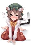  1girl animal_ears brown_hair cat_ears cat_tail chen hat multiple_tails short_hair simple_background solo tail touhou white_background yana_(nekoarashi) 