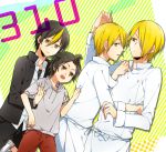  bad_id black_hair blonde_hair chef gakuran hair_over_one_eye high_ponytail hoodie male multicolored_hair multiple_boys multiple_persona satou_jun school_uniform short_hair teenage tooru_(jux) two-tone_hair working!! yellow_eyes young 