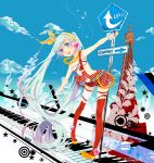  aqua_hair blue_eyes cola_miku hatsune_miku headphones high_heels highres jewelry leaning_forward long_hair looking_at_viewer musical_note necklace open_mouth piano_keys pigeon-toed shoes sign skirt solo strap_slip suspenders thigh-highs thighhighs twintails u7 very_long_hair vocaloid watanabe_yuuna 