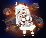  1girl ahoge dress floating_fortress_(kantai_collection) horns kantai_collection long_hair looking_at_viewer machinery mittens northern_ocean_hime open_mouth shinkaisei-kan sunago turret white_dress white_hair white_skin yellow_eyes 