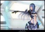  blue_hair breasts cleavage highres kos-mos light long_hair navel realistic red_eyes rio_(artist) solo xenosaga 