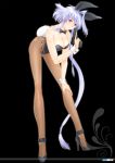  bent_over blue_hair bowtie breasts bunny_ears bunny_tail bunnysuit cleavage detached_collar gun heterochromia highres lavolpe_(yagisaka_seto) legs long_hair long_legs original pantyhose payot signature tail weapon wrist_cuffs yagisaka_seto 